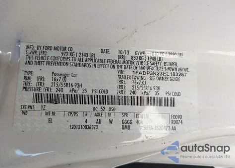 2014 Ford Focus Se из США, поврежденный, VIN 1FADP3K23EL183287